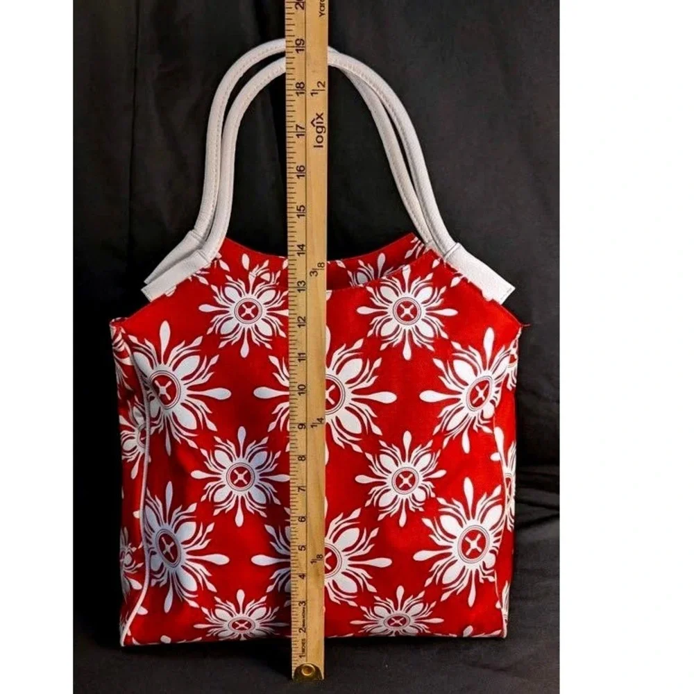 NWOT ~ Lancome Cherry Red & White Sunburst Floral Canvas Tote Bag ~ Beach Summer